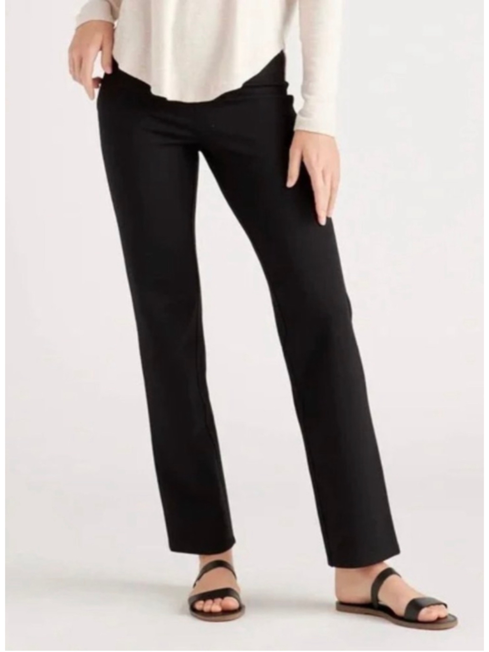 Quince Women's Black Ponte Straight Leg Pants Size Large Petite